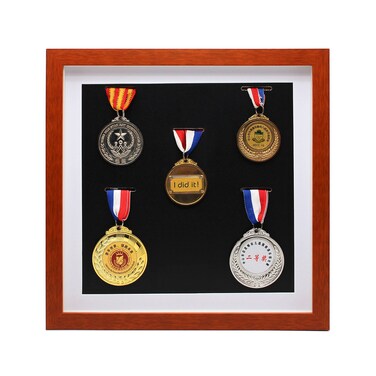 Marathon Medal Display frame-Medal Display Case-Military Medal Display Cabinet-Marathon Medal Storage BoxFits All Sports Winners, Military Medal Badge Medal 12x12 Inch (Teak 5)