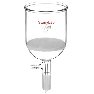 StonyLab Borosilicate Glass Buchner Filtering Funnel 500ml with Medium Frit(G2), 94mm Inner-Diameter, 100mm Depth, with 24/40 Standard Taper Inner Joint and Vacuum Serrated Tubulation (500ml)