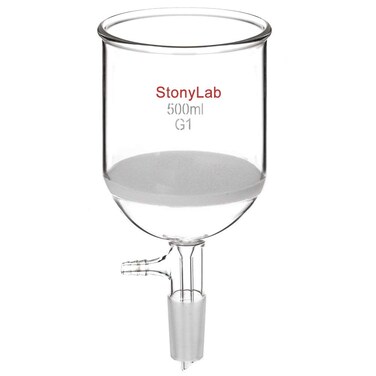StonyLab Borosilicate Glass Buchner Filtering Funnel with Coarse Frit(G1), 94mm Inner-Diameter, 100mm Depth, with 24/40 Standard Taper Inner Joint and Vacuum Serrated Tubulation (500ml)