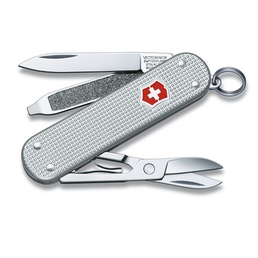Victorinox Classic SD Alox Swiss Army Knife, Compact, 5 Functions, Swiss Made Pocket Knife with Small Blade, Screwdriver and Key Ring - Silver