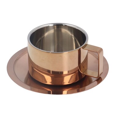 TOPINCN 200ml Coffee Cup Mugs Modern Tea Cups Simple Ingenious 304 Stainless Steel Coffee Cup Set with Coffee Plate for Home Outdoor(Rose Gold)