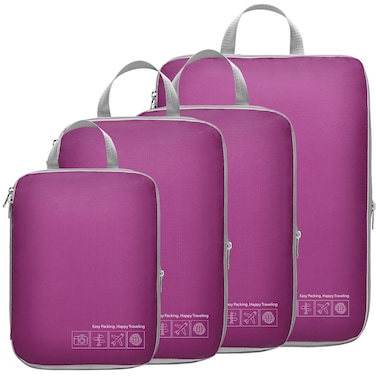 Cambond Compression Packing Cubes for Travel Women - 4 Pack Travel Bags Luggage Organizers Vacation Travel Essentials Compression Cubes for Carry on Suitcases, Purple