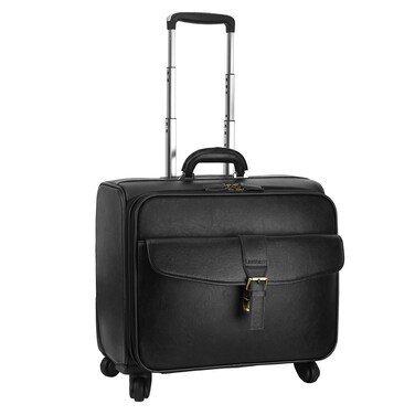 Leathario Leather Rolling Laptop Case Wheeled Briefcase Suitcase Roller Boarding