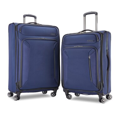 American Tourister Zoom Softside Luggage with Spinner Wheels (Navy, 2PC SET (25/28))