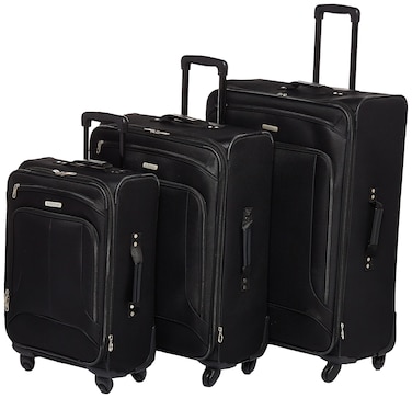 American Tourister Pop Max Softside Luggage with Spinner Wheels, Black, 3-Piece Set (21/25/29)