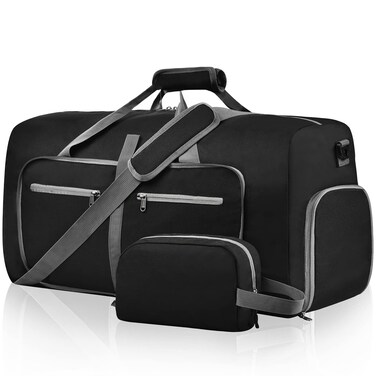 Felipe Varela 65L Duffle Bag with Shoes Compartment, Foldable Waterproof Travel Duffel Bags Duffle Bag Overnight Bag Travel Bag Gym Bag for Men Women(Black)