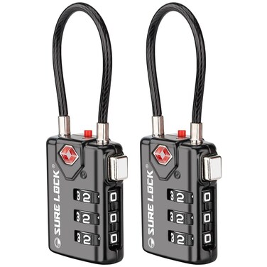 SURE LOCK TSA Compatible Travel Luggage Locks, Inspection Indicator, Easy Read Dials - 2 pack