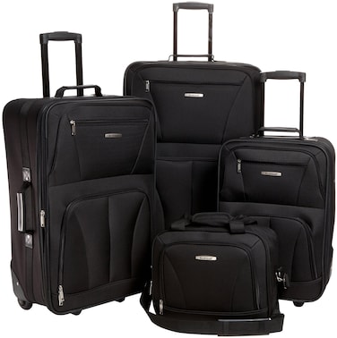 Rockland Journey Softside Upright Luggage Set,Expandable, Lightweight, Black, 4-Piece (14/19/24/28)