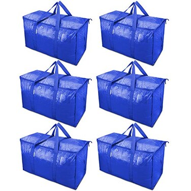 TICONN 6 Pack Extra Large Moving Bags with Zippers &amp; Carrying Handles, Heavy-Duty Storage Tote Moving Boxes for Space Saving
