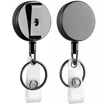 2 Pack Heavy Duty Retractable Badge Holder Reel, Will Well Metal ID Badge Holder with Belt Clip Key Ring for Name Card Keychain [All Metal Casing, 27.5" UHMWPE Fiber Cord, Reinforced Id Strap]