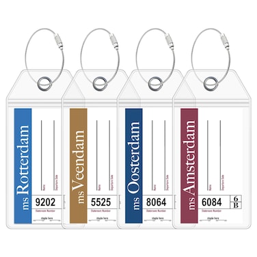 Holland America Cruise Luggage Tag Holder by Cruise On [4 Pack] - Fits All Holland America Ships &amp; Tags - Cruise Essentials 2025 &amp; 2026 - Waterproof &amp; Clear Luggage Tags