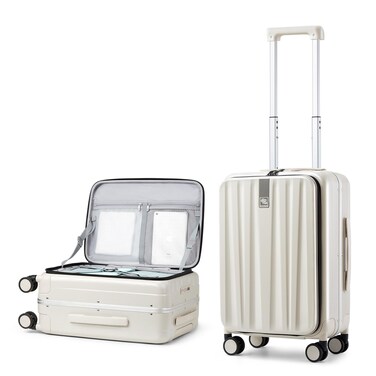 Hanke 20 Inch Carry On Luggage with Wheels PC Hard Shell Suitcase Top Opening Aluminum Frame Travel Luggage Suitcases for Woman Men Gifts.(Ivory White)