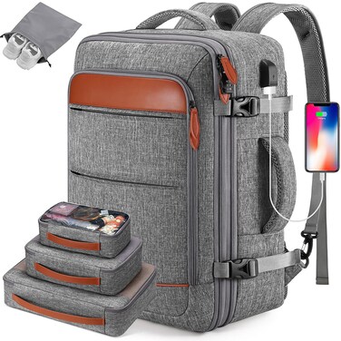 Bagsure Travel Backpack, 42L Carry on Luggage, Flight Approved Expandable Backpack, Laptop Backpack, Hidden Shoulder Straps Weekender Bags for Women Men, Suitcase with Packing Cubes and Shoe Pocket