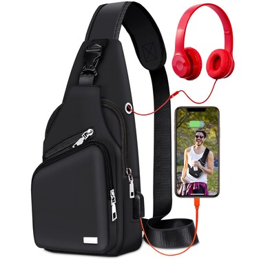 Codoule Sling Shoulder Bag Crossbody Backpack for Men Hiking Daypack Multipurpose Cross Body Chest Bag with USB Charger Hole &amp; Headphone Hole for Outdoor Walking Travel