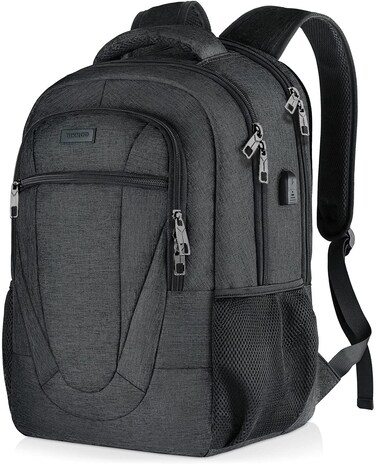 BIKROD Travel Laptop Backpack, 17 Inch Extra Large School Backpacks for Teen Boys and Girls, Black Water Resistant Women Back Pack, Business Men Sturdy Computer Bag with USB Charging Port, Gifts