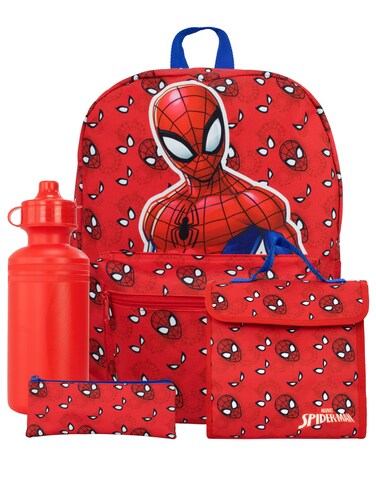 Marvel Backpack Set   Kids Backpack, Lunchbag, Water Bottle and Pencil Case Set   Spiderman Rucksack   One Size Red
