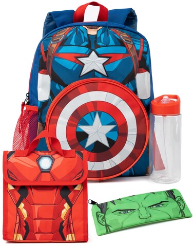 Marvel Boys 4 Piece Backpack Set   Kids Superhero Rucksack Bundle with School Bag, Pencil Case, Lunch Bag &amp; Water Bottle
