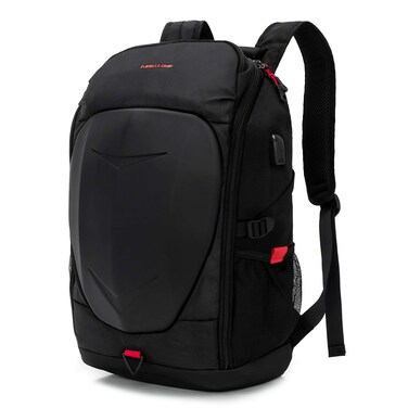 KINGSLONG 17 Inch Laptop Backpack with Hardshell, Armored Backpack with USB Port and Lightweight Rain Cover for Motorcycle Outdoor Racing Waterproof Rucksack Black