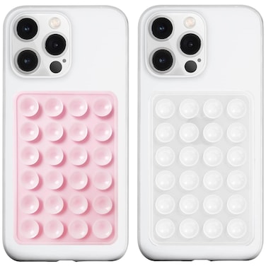 LvShuLiangPin 2 Pack Silicone Suction Phone Case Mount, Silicon Adhesive Phone Grip for Smartphones, Hands-Free Mirror Shower Phone Holder for Selfies, Tiktok Videos (LightPink&amp;Translucent)