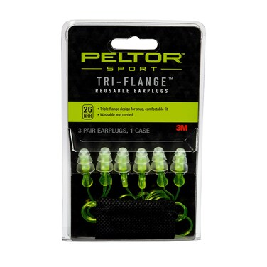 Peltor Sport Tri-Flange Corded Reusable Earplugs, 3 Pair, Noise Reduction Rating (NRR) 26 dB, Comfortable Fit, Ideal For Range, Shooting &amp; Hunting, Washable and Corded, Neon Yellow (97317-10C)