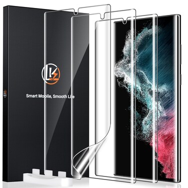 LK 3 Pack for Samsung Galaxy S22 Ultra Screen Protector [Not Glass] [Support Fingerprint Unlock] Bubble Free, with Easy Installation Tool, 3D Curved Max Coverage for S22 Ultra 6.8-inch