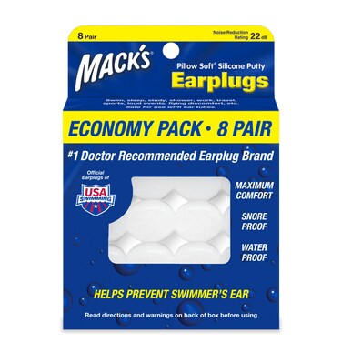 Mack's Pillow Soft Silicone Earplugs, 8 Pair - The Original Moldable Silicone Putty Ear Plugs for Sleeping, Snoring, Swimming, Travel, Concerts and Studying   Made in USA