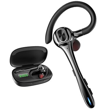 Earbuds Wireless Earpiece Bluetooth Headset with Noise Canceling Mic 160H Standby Time Hands Free Earphones Single Ear Headphone for iphone Android Samsung Cell Phones PC TV Computer Game Trucker Work