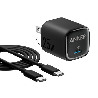 Anker 25W USB C Charger Block, Compact and Foldable, Supports PPS Fast Charging for Galaxy S24/Z Fold/Z Flip/Tab, iPhone, iPad (Black, 1pack with Cable)