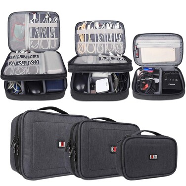 BUBM 3Pcs Universal Travel Cable Organizer Electronics Accessories Carry Bag for Cables, Cord, USB Flash Drive, Battery and More, Black