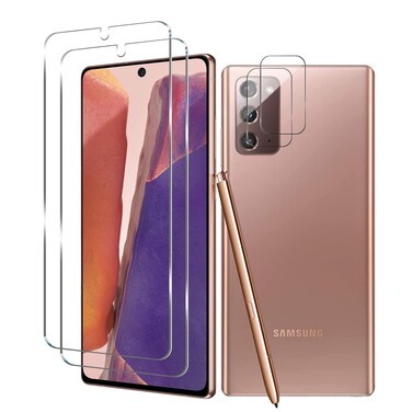 Galaxy Note 20 Tempered Glass Screen Protector + Camera Lens Protector [ 2 + 2 Pack ] [Compatible Fingerprint] [Anti-Scratch] [Case Friendly] Clear HD Protective Film for Samsung Galaxy Note 20