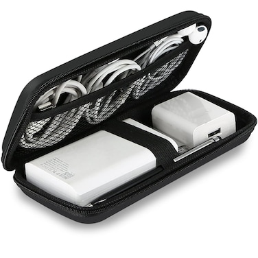 iMangoo Shockproof Carrying Charger Case Hard Protective EVA Impact Resistant Power Bank Pouch Small Electronics Organizer Cable Accessory Travel Essentials for Women, Size 6.5''x3.2''x1'', Black