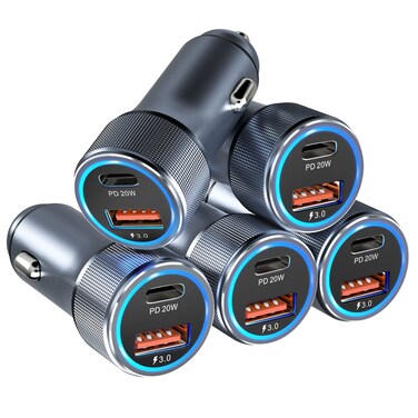 5 Pack USB C Car Charger, Bangfun 36W Dual USB Car Charger Adapter Fast Charge PD&amp;QC 3.0 Cigarette Lighter USB Charger Compatible iPhone 15 14 13 12 11 Pro Max SE,iPad,Samung S24/S21/S20, Pixel(Grey)