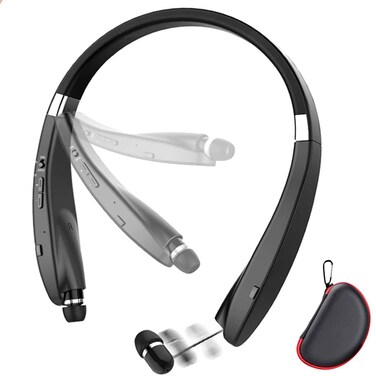 Foldable Bluetooth Headset, Beartwo Lightweight Retractable Bluetooth Headphones for Sports&amp;Exercise, Noise Cancelling Stereo Neckband Wireless Headset (with carry case)