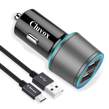 Rapid USB C Car Charger, Compatible for Samsung Galaxy S25 Plus/Ultra/S24/S23/S22/S21/Note 20/10/9/8/S20/S10+/S10e/S9/S8/A50/A70, Quick Charge 3.0 Dual USB 18W Fast Car Charger+ Type C Cable 3.3ft