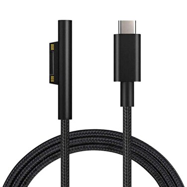 Sisyphy Nylon Braided Charging Cable for Microsoft Surface Pro 7/6/5/4/3Go3/2/1 Laptop 4/3/2/1, Must Work with 45W 15V 3A USB-C Charger (Black, 6ft)