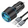 Fast USB Car Charger for Samsung Galaxy A55/A54/A53/A50/A15/A14/S25/S24/S23/S22/S21 Plus/Ultra/S10/S9/S8/Note 20/A10S/A21/A31/A51 Quick Charge 3.0 Dual USB Rapid Car Charger with Type C Cable 3.3ft
