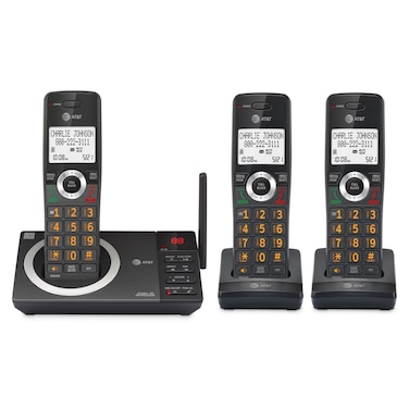 AT&amp;T 3-Handset Expandable DECT 6.0 Cordless Home Phone with Large Display, Big Buttons, Answering Machine, Smart Call Blocker, Long Range, Caller ID, Speakerphone, Intercom: CL82318 (Charcoal Black)