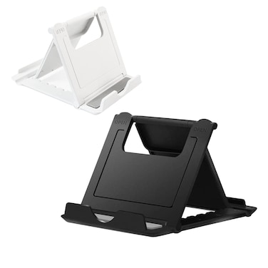 Kemoxan 2 Pack Portable Cell Phone Stand Holder for Desk, Foldable Pocket-Sized Mount, Universal Adjustable Desktop Mobile Phone Kickstand Compatible with iPhone IPads Kindle Android Black &amp; White