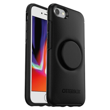 OtterBox iPhone SE 3rd/2nd, iPhone 8/7 (not compatible with Plus sized) Otter+Pop Symmetry Series Case-Black, integrated PopSockets PopGrip, slim, pocket-friendly, raised edges protect camera &amp; screen