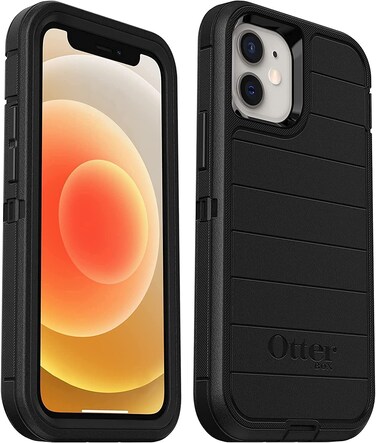 OtterBox Defender Screenless Series Rugged Case &amp; Belt Clip Holster for iPhone 12 Mini (NOT 12/Pro/Pro Max) Non-Retail Packaging - Black - with Microbial Defense