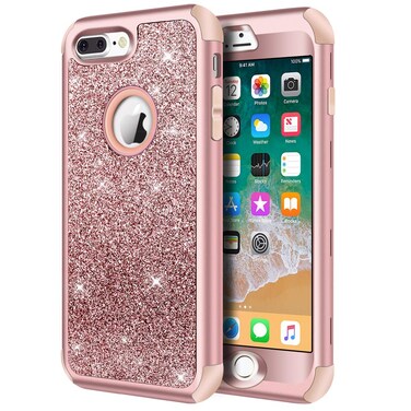 iPhone 8 Plus Case, iPhone 7 Plus Case, Hython Heavy Duty Defender Protective Case Bling Glitter Sparkle Hard Shell Armor Hybrid Shockproof Rubber Bumper Cover for iPhone 7 Plus and 8 Plus, Rose Gold