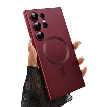 ankofave Magnetic case for Samsung Galaxy S24 Ultra Phone Case for Women/Men, Matte Luxury Soft Metallic Luster Design with Camera Lens Protector, Shockproof Anti-Scratch Phone Case 6.8" -Wine Red