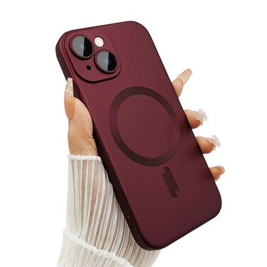 ankofave Magnetic Case for iPhone 14 Plus Phone Case for Women, Shockproof Matte Luxury Soft Metallic Luster Design with Camera Lens Protector, Compatible with Magsafe for iPhone 14 Plus 6.7"-Wine Red