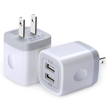 USB Wall Charger, FiveBox 2Pack Dual Port 2.1Amp Fast Brick Base Adapter Charging Block Charger Cube Plug Charger Box for iPhone 16 Pro Max 15 14 13 12 11 Pro X 6 6S 7 8 Plus, iPad, Samsung, Android