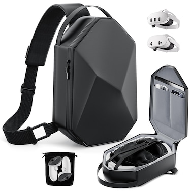annapro Carrying Case for Meta Quest 3S/Quest 3/Quest 2/Vision Pro, Hard Travel Case Compatible with Kiwi Design/BOBOVR Elite Battery Strap and Controllers Accessories, Crossbody Shoulder Backpack