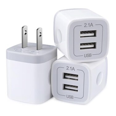 Charger Block, USB Wall Charger, Double USB Fast Charging Cube Block Charger Box, 2.1A Phone Charger Power Adapter 3 Pack for iPhone 16 15 14 13 12 11 Pro Max XS XR X 8 7 6 Samsung Galaxy S24 A15 Note
