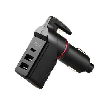 Ztylus Stinger Type C USB Emergency Escape Tool: Life-Saving Rescue Car Charger, Spring Loaded Window Breaker Punch, Seat Belt Cutter, 3 USB Ports Max 3.0A C Cigarette Charger (Black)