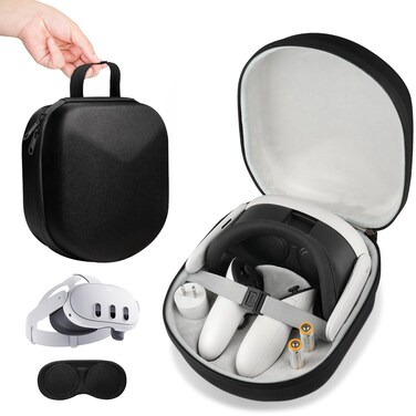 sarlar Quest 3 Case, Hard Carrying Case for Meta Quest 3 VR Headset, Touch Controller &amp; Original Fabric Head Strap Accessories, Ideal for Travel &amp; Home Storage with Lens Protector Cover