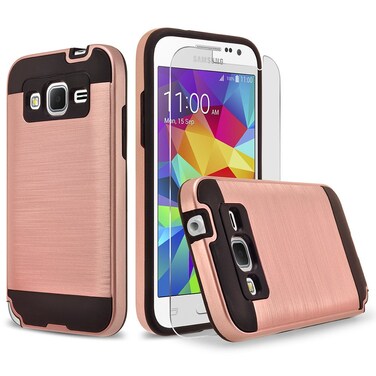 Samsung Galaxy Prevail LTE Case, 2-Piece Style Hybrid Shockproof Hard Case Cover + Circle(TM) Stylus Touch Screen Pen And Screen Protector - Rose Gold