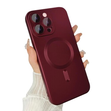 ankofave Magnetic Case for iPhone 15 Pro Max Phone Case for Women, Matte Luxury Soft Metallic Luster Design with Camera Lens Protector, Compatible with Magsafe Case for iPhone 15 Pro Max 6.7"-Red Wine